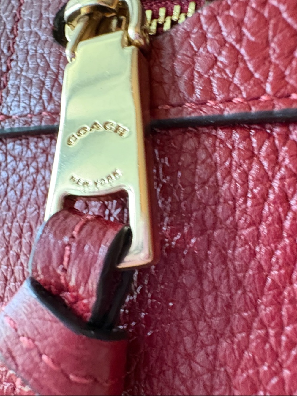 COACH Pebbled Leather Tote in Burgundy Red - Picture 4 of 12